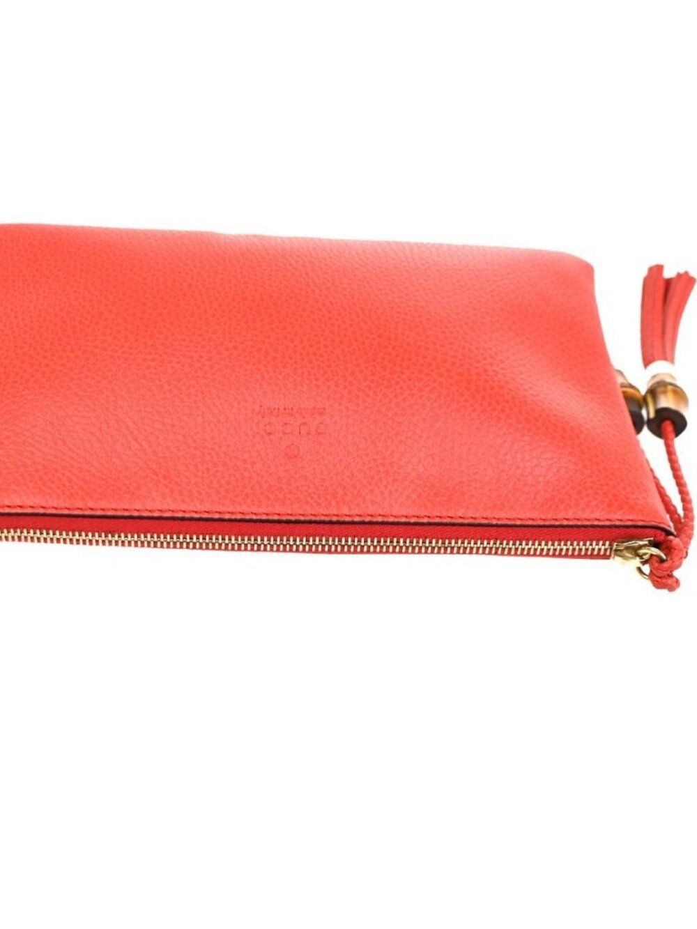 GUCCI Logo Bamboo Charm Clutch Pouch Bag Pebbled Leather Red Italy 61KC890 - Picture 6 of 14